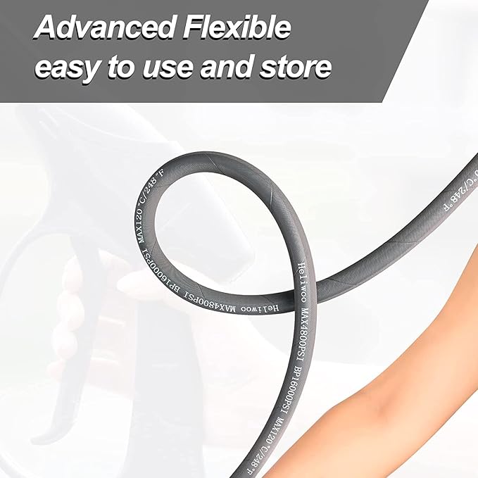 3/8'' Pressure Washer Hose 50 FT, Hot and Cold Water Power Washer Hose Max 248ยฐF, Commercial Industrial Grade Steel Wire Braided Kink Proof Extension Hose with 3/8 Quick Connect 4800 PSI
