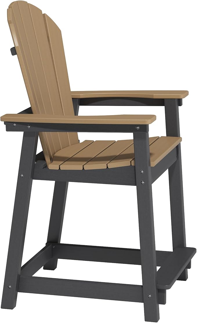 OTSUN Tall Adirondack Chairs Set of 3, Patio Bar Stool Chairs with one Table, 400lbs, Widened Arms, All-Weather Balcony Chair for Backyard, Garden (Black&Brown, 3 Sets)
