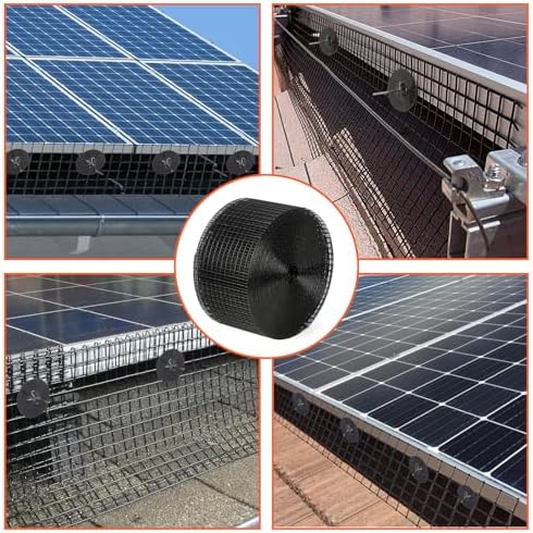 8in x 100ft Solar Panel Bird & Critter Guard Kit, Includes 70 Fastener Clips, 100 Cable Ties, Gloves, Pliers & PVC Coated Wire Mesh for Bird, Critters Control