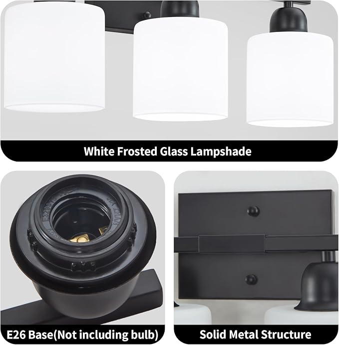 6-Light Black Vanity Lights for Bathroom, Modern Bathroom Vanity Lighting Fixtures Over Mirror, Bathroom Light Fixtures for Bathroom Mirror, Living Room, Hallway, Vanity Table, E26 Base