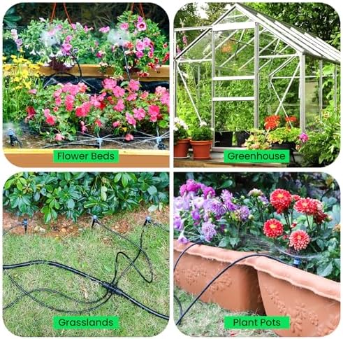 MIXC 247 FT Drip Irrigation System,Quick Connector Garden Watering System Automatic Sprinkler System Kit for Lawn Raised Bed Greenhouse Plant Watering System with 1/4'' Tubing,Drip Emitters,Connectors