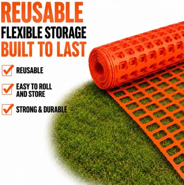 Reflective Plastic Mesh Fence, Night Visible Barrier with Zip Ties, Orange