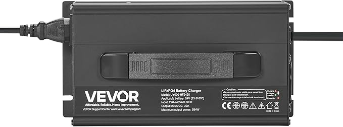 VEVOR 24V 20A Lithium Battery Charger, 29.2V, AC-DC LiFePO4 Smart Charger, with Anderson Connector, LED Indicator, 0V Activation, for Lithium LiFePO4 Deep Cycle Rechargeable Batteries of Boat, RV