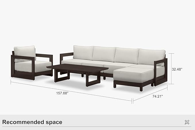PURPLE LEAF Patio Furniture Set Open-End Outdoor Couch with 9.6" Thick Cushion and Soft Pillows 7 Piece Outdoor Sectional Sofas with Ottoman Modern Patio Conversation Sets for Yard Porch Deck, Bronze