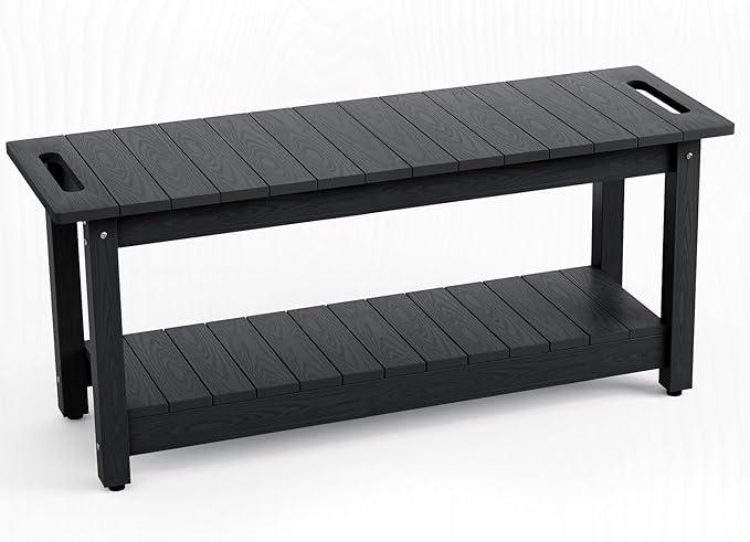 Stoog 41" Large Shower Bench, Waterproof Shower Stools with 400 lbs Weight Capacity, Shower Chair Seat for Bathroom, Non-Slip, Black