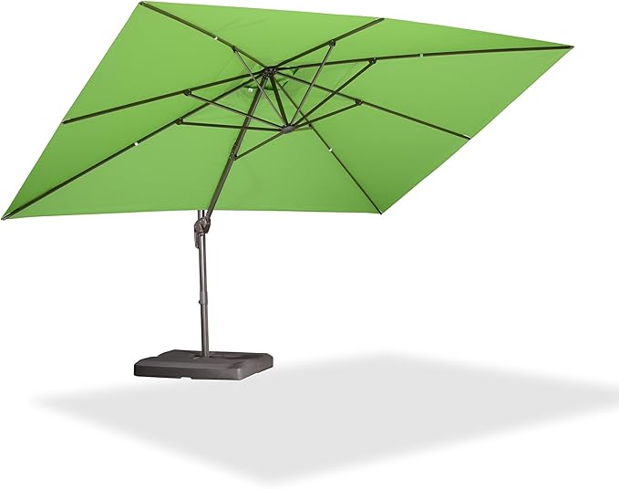 PURPLE LEAF 9' X 11.5' Rectangle Cantilever Umbrella Patio Umbrella Outdoor Aluminum Offset Hanging Umbrella with 360-degree Rotation for Pool Garden Backyard Deck, Green