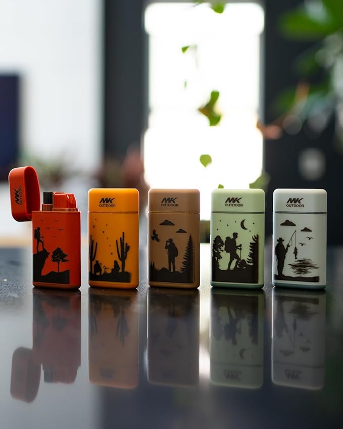 MK Lighter Outdoor Series Camper 5-Pack Assorted Designs, Refillable Butane Tank, Torch Flame, Prepping & Camping Supplies, Survival Lighters (Wild Spirit 5PC)