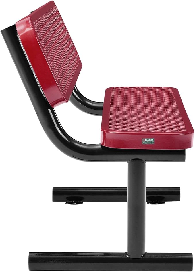 Global Industrial 48" L Outdoor Steel Bench with Backrest, Expanded Metal, Red