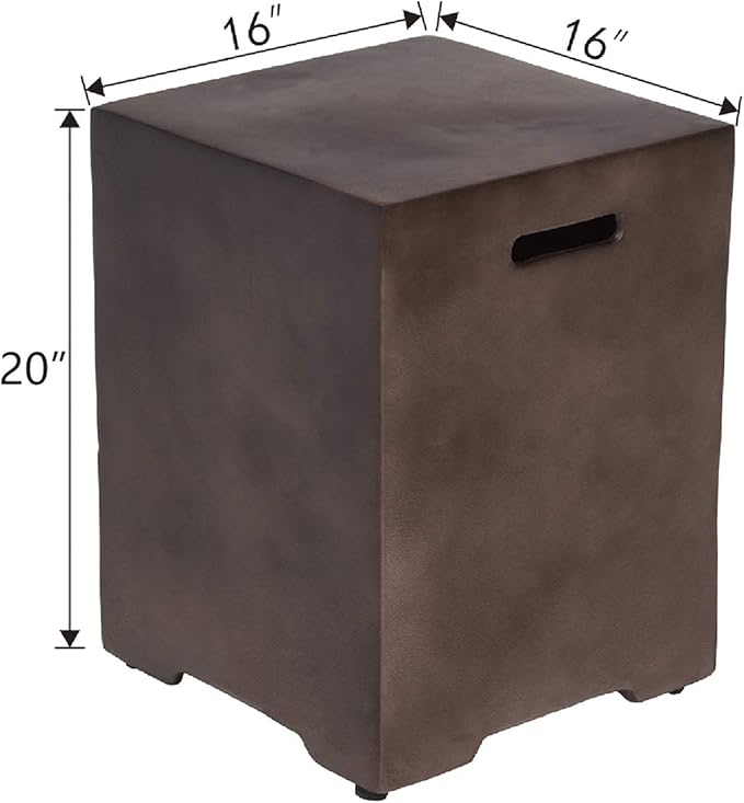 COSIEST Outdoor Hideaway Tank Table for Gas Fire Pits, Hides Standard 20lb 16-inch Propane Tank Cover, Concrete Bronze Finish, Side Handles