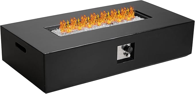 56" Outdoor Propane Fire Pit Table, Rectangle Terrazzo Fire Table w White Fire Glass(50,000 BTU), Patio Firepit Table Gas Fire Table w Rain Cover for Outside, Backyard