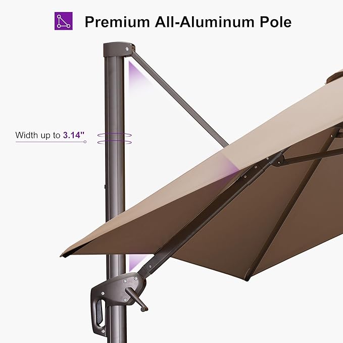PURPLE LEAF 10X10Ft Patio Cantilever Umbrella with Base Included Square Outdoor Umbrella with 360° Rotation and Aluminum Offset Hanging for Garden Backyard Pool, Taupe