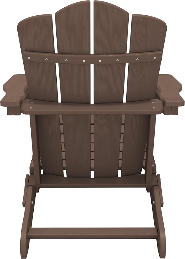 KINGYES Folding Adirondack Chair Set of 4, HDPE All-Weather Folding Adirondack Chair, Brown