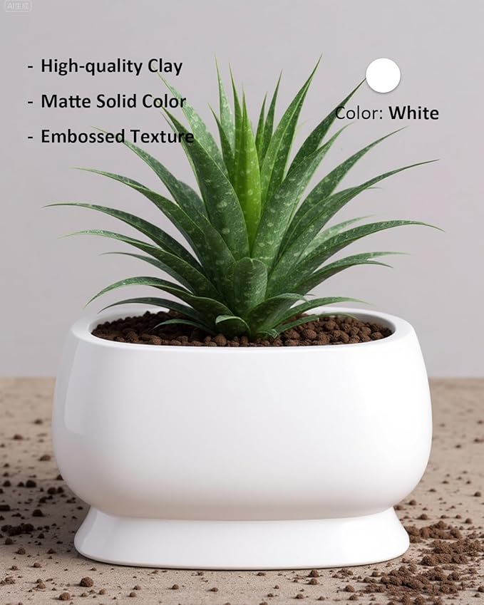 OXART Ceramic Plant pots Indoor Pots Set with Drainage Holes, 12+9 inch Flower Pot Rectangle Planters Pots for Plants for Plants Lilies, Cacti, Succulents, and Pothos, No Trays (White-3)