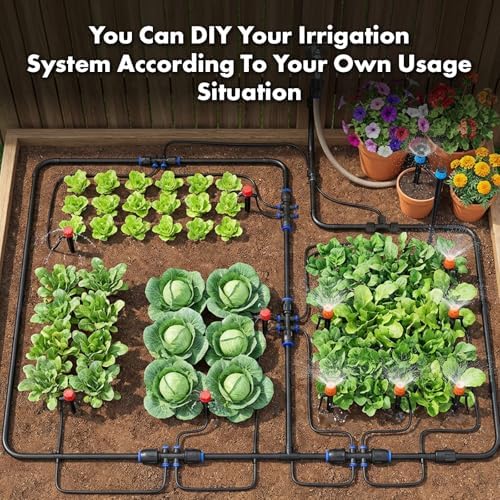 Drip Irrigation System 230FT Quick-Connect Drip Irrigation Kit with 1/4 inch 1/2 inch Irrigation Tubing Hose and Accessories for Lawn Raised Bed Greenhouse Plant Watering System