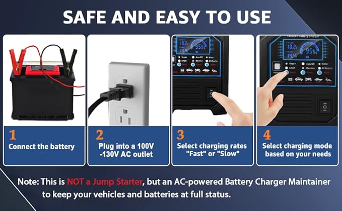 12V 24V Car Battery Charger Heavy Duty, 0-15A Automatic Battery Maintainer, Smart Trickle Charger with Auto Shutoffs, Repair, Winter Mode, for Automotive Car Truck Motorcycle Lawn Mower Boat AGM