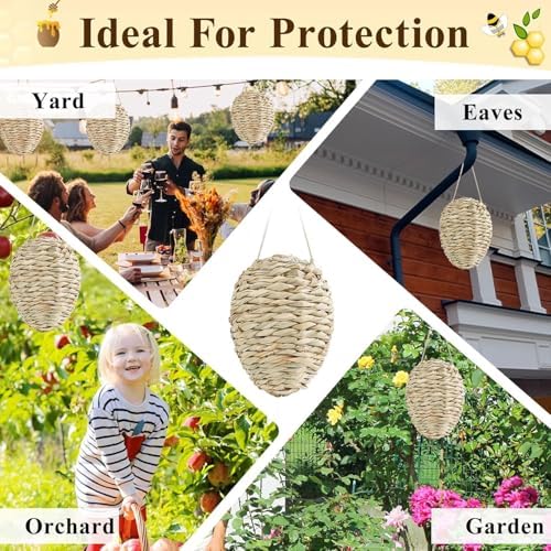 2 Pack Large Wasp Nest Decoy, Woven Reed Fake Wasp Nest for Outdoor Decor