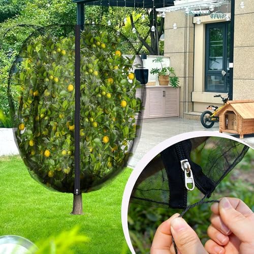 2 Pcs Black Large Fruit Tree Netting with Zipper and Drawstring, 5.3 x 5.3 Ft Breathable Mesh Garden Bird Netting Plant Cover, Insect Bird Barrier Net Mesh for Protect Plants from Squirrel Bugs