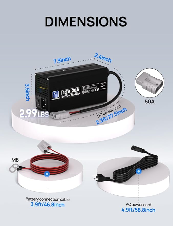 ECO-WORTHY 12V 20A Lithium Battery Charger 14.6V LiFePO4 Battery Charger with Anderson Connector Automatic Smart & Maintenance for Deep Cycle Rechargeable Battery Boat RV