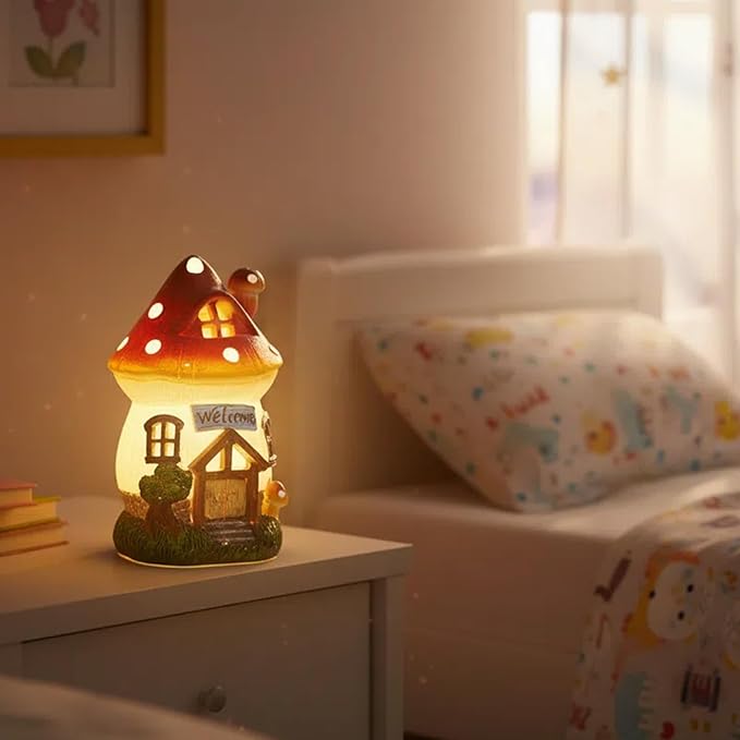 Garden Outdoor Figurines Statue with Solar Lights,Solar Mushroom House Decorations for Yard Outdoor Garden, Patio Yard Lawn, Gifts for Girls Birthday Housewarming Mother's Day (Mushroom House)