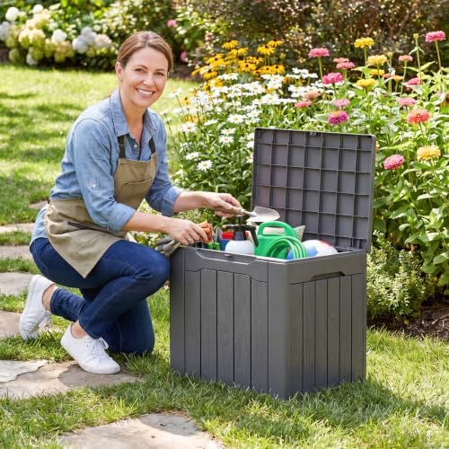 Flamaker Deck Box 30 Gallon, Waterproof Resin Small Storage Box with Lid