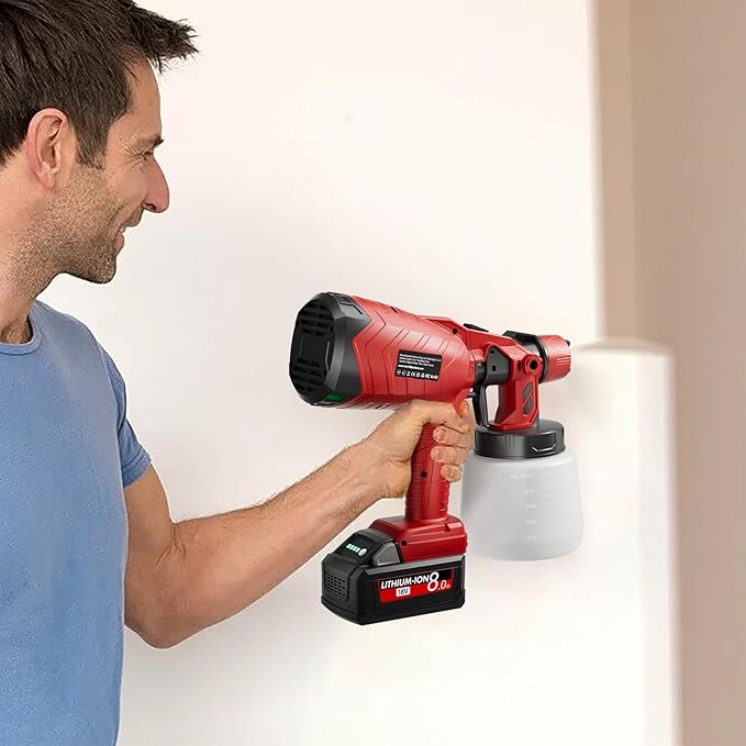 Paint Sprayer for Milwaukee 18V Battery, 200W HVLP Paint Sprayers, Cordless Spray Paint Gun with 2 Nozzles & 3 Spray Patterns, for House Paint, Furniture, Cabinets, Fence (Battery Not Included)