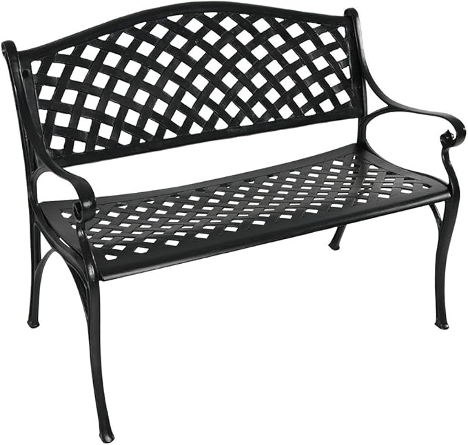 Sunnydaze 39-Inch Outdoor Bench for Patio or Park - Metal Garden Bench for Outdoors - Front Porch or Backyard Seat for Two - Black