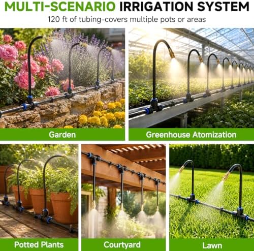 120FT Drip Irrigation System for Garden, 360° Bendable Garden Watering Kit