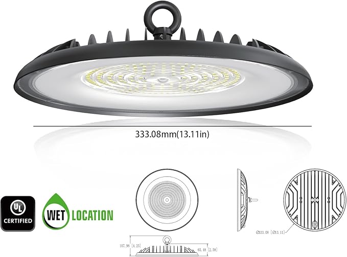 200W LED High Bay Light 22,000LM,5000K UFO LED Lights Commercial Shop High Bay Lighting IP65 Waterproof,Energy Saving for Warehouse/Garden/Hotel/Mall/Barn/Factory UL-Listed