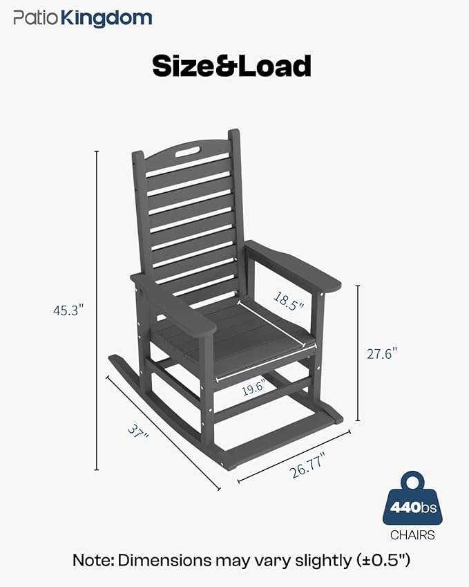 Outdoor Rocking Chairs Set of 2 with Footrest, HDPE Modern Rocking Lawn Chair for Garden, Poolside, Deck (Grey)