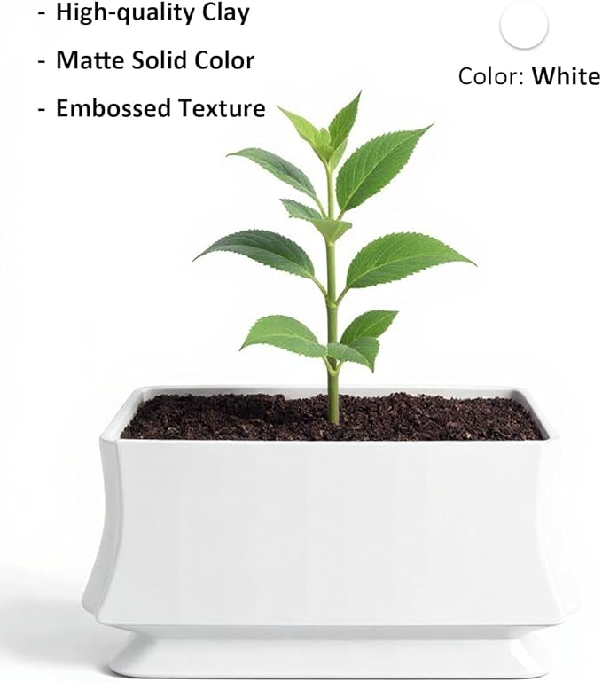OXART Ceramic Plant pots Indoor Pots Set with Drainage Holes, 12+9 inch Flower Pot Rectangle Planters Pots for Plants for Plants Lilies, Cacti, Succulents, and Pothos, No Trays (White-4)