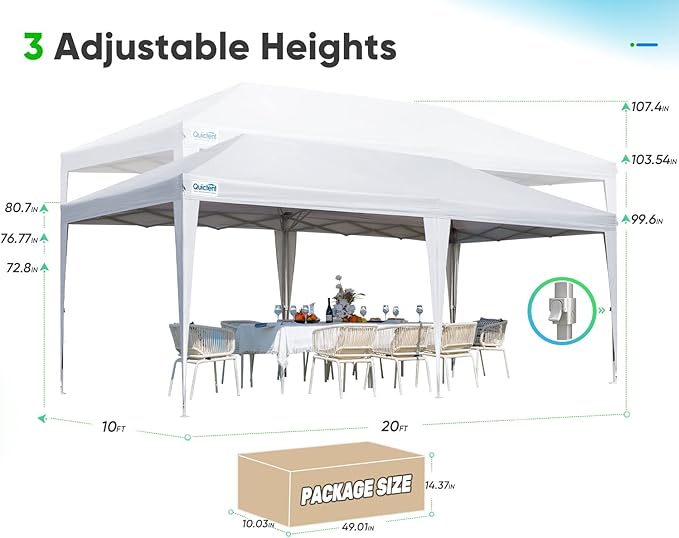 Quictent 10x20 FT Pop up Canopy Tent Without Sidewalls, Easy Setup and Wheeled Bag for Outdoor Event Party Commercial Camping Markets and Instant Shelter