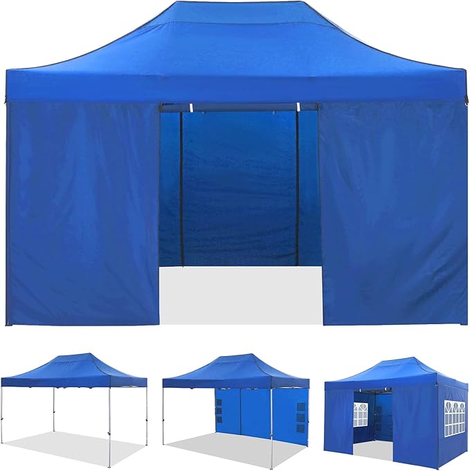 COBIZI 10x15 Pop up Canopy Gazebo 3.0, Easy up Heavy Duty Canopy with 4 Removable Sidewalls, High Stability, All Weather Sunshade 100% Waterproof Outdoor Canopy Tents with Carry Bag, Blue