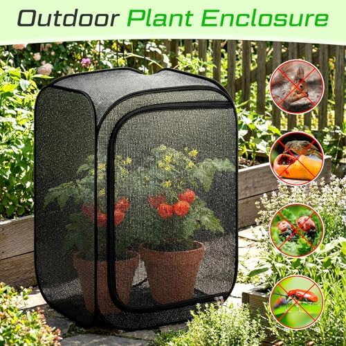 SATINIOR 2 Pack 70% Garden Plant Shade Tent UV Resistant Pop up Plant Protector Sun Shade Netting with Zipper Outdoor Insect Barrier Mesh Guard Cover from Animals Bird(Cage Style,23.6"x23.6"x35.4")