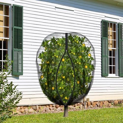 5.3 x 5.3 Ft Black Large Fruit Tree Netting with Zipper and Drawstring, Breathable Mesh Garden Bird Netting Plant Cover, Insect Bird Barrier Net Mesh for Protect Fruits Plants from Squirrel Bugs