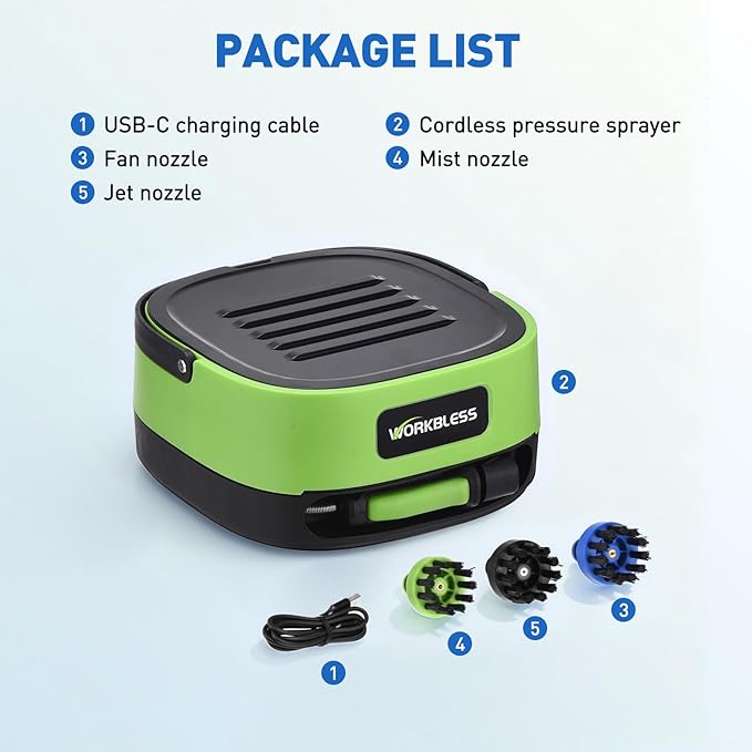 Cordless Electric Sprayer, Portable Water Sprayer with 3.2 gal Water Tank, Auto-Rewind Hose Reel, Portable Cordless Pressure Washer for Cars, Bikes, Garden, Camping(3 Nozzles)