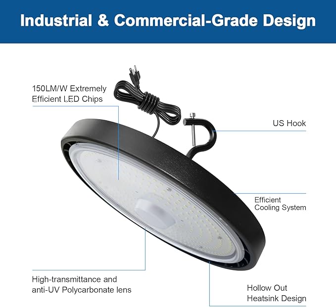 LED Shop Lights 100W 16000LM 5000K Super Bright High Bay Shop Lights with US Cable Plug in for Garage Workshop Warehouse Factory Barn (100W 1Pack)