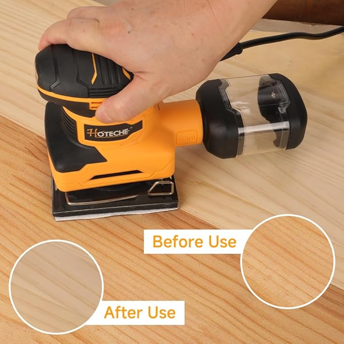 Hoteche 240W 110x100mm Palm Sander – Powerful Orbital Electric Sander with Dust Collection Box, Ergonomic Grip, Variable Speed for Wood, Metal, Paint Surface Finishing