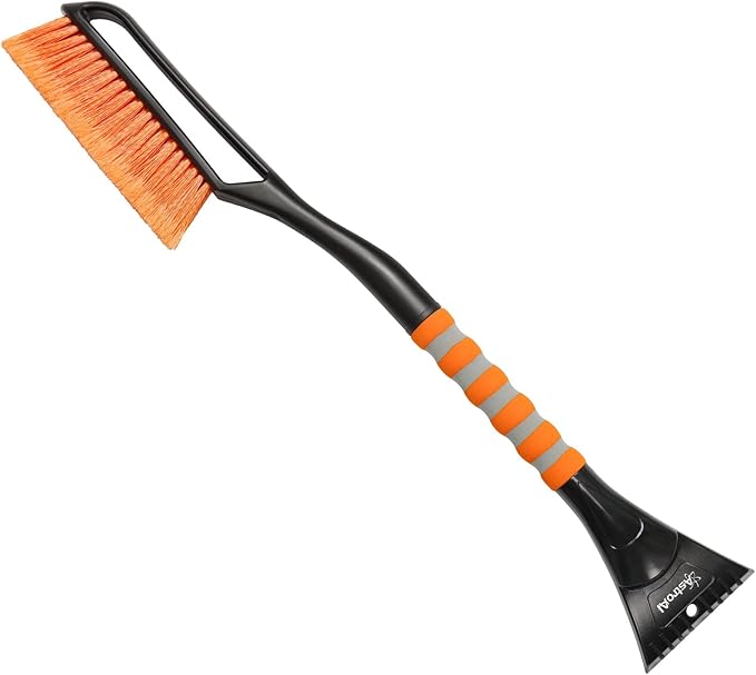 AstroAI 27" Snow Brush and Ice Scrapers for Car Windshield, Detachable Snow Scrapers with Ergonomic Foam Grip for Cars, Trucks, SUVs (Heavy Duty ABS, PVC Brush, Orange)