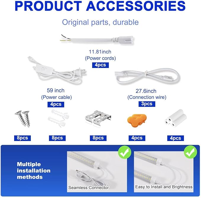 Led Shop Lights, 4FT LED Light 50W 6500K 7000LM Daylight,Led Garage Light,Linkable Clear Cover Integrated V-Shape for Garage Warehouse Workbench Workshop(4-Pack)