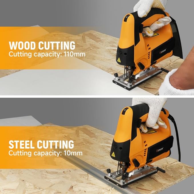 Hoteche's 6.7Amp Electric Jig Saw with Laser Guide and Ruler – Corded Pendulum Jigsaw for Wood and Metal Cutting, 4 Orbital Settings, Quick Blade Change, Aluminum Base, Includes Blades & Accessories