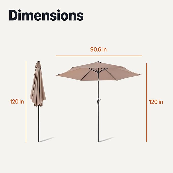 Amazon Basics Patio Umbrella, Crank Lift and Push Button Tilt, 10 Foot, Tan