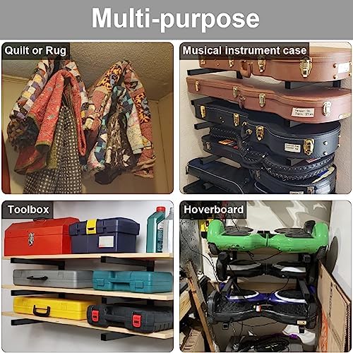 Lumber Storage Metal Rack, 3-Level Wall-Mounted Organizer and Wood Rack, Indoor & Outdoor Storage Solution for Workshop or Garage - 2 Pack
