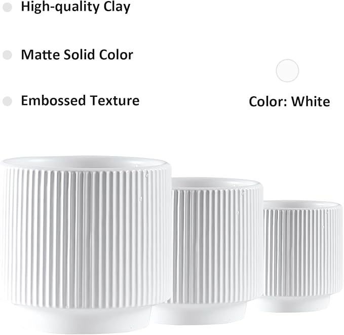 OXART Large Plant Pot, 10/8/6 Ceramic Pots for Plants with Drainage, 3 Piece Planters for Indoor Plants, Home Garden Flower Pots for Outdoor Cacti, Succulents, Snakes, and Pothos, White