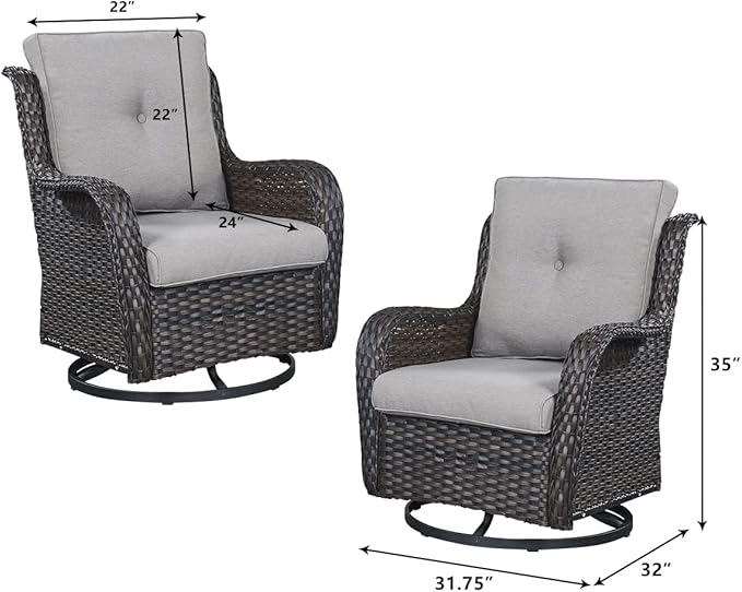 HUMMUH 6 Piece Patio Furniture Set PE Wicker Rattan 3-Seat Outdoor Sectional Sofa with Love Seats,Patio Swivel Chairs,Ottomans Conversation Sets for Garden, Poolside, Backyard