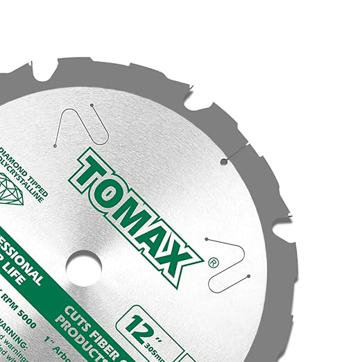 TOMAX PCDM12 Inch 8 Tooth Polycrystalline Diamond Tipped (PCD) Hardie Fiber Cement Saw Blade with 1 Inch Arbor