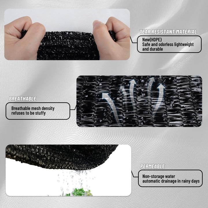 Cool Area Sun Shade Cloth with Grommets for Garden, 70% 20x30ft, Black
