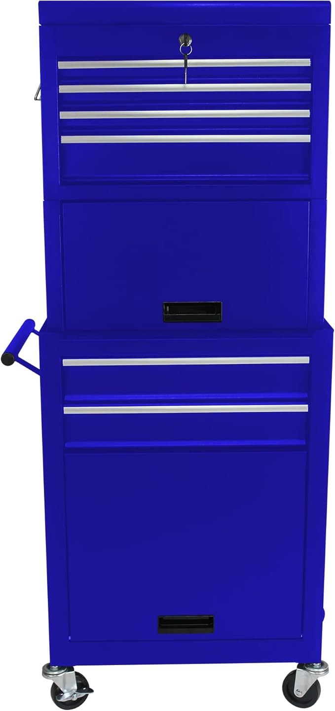6 Drawers Rolling Tool Box Organizer,2 Tier High Capacity Tool Chest with Wheels,Lockable Rolling Tool Chest with 2 Cabinet,Detachable Tool Box Workshop Storage Cabinet (2 Tier-6 Drawers(Blue))