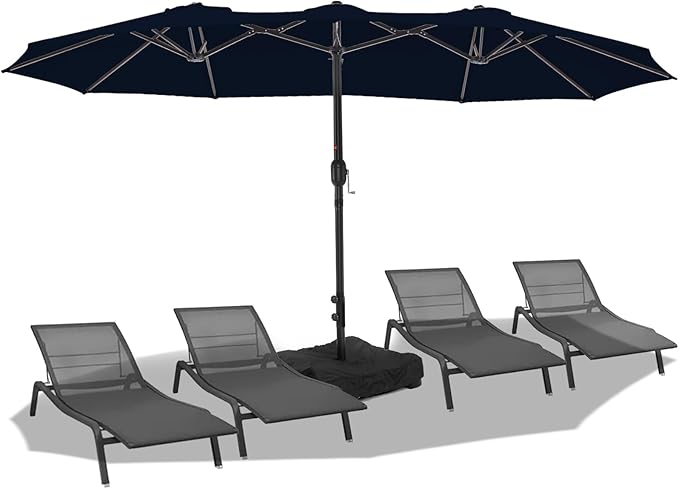 wikiwiki 15ft Large Patio Umbrellas with Base Included, Outdoor Double-Sided Umbrella with Crank Handle, Powerful UV Protective, for Pool Lawn Garden, Navy Blue