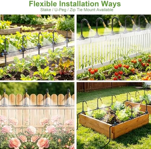 Thiswing 200FT 360° Adjustable Irrigation System with Stake Holders