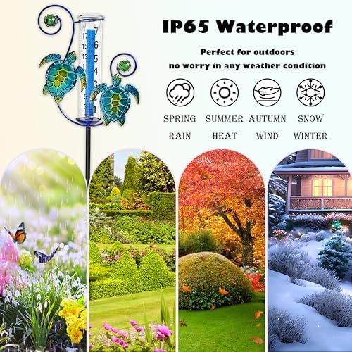 JOYBEE Turtle Rain Gauge Garden Decor, Accurate Rain Gauges Outdoors,Rain Gauge for Yard with Stake, Decorative Rain Measure Gauge for Garden, Deck, Lawn with Large Numbers